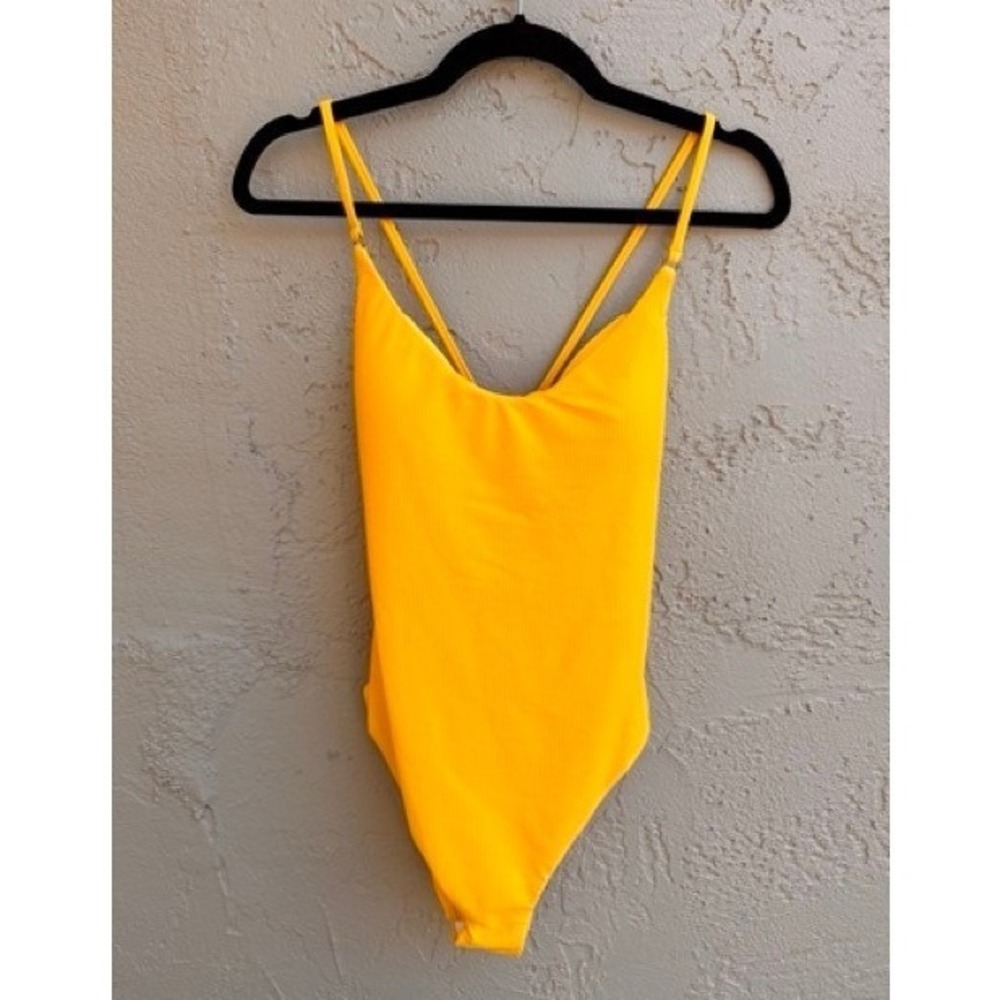 Lucky Brand Sunny Yellow Ribbed One-Piece Swimsuit